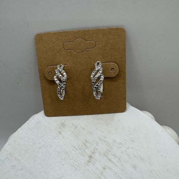 Sterling Silver Diamond Twisted Half Hoop Earrings - Picture 4 of 15